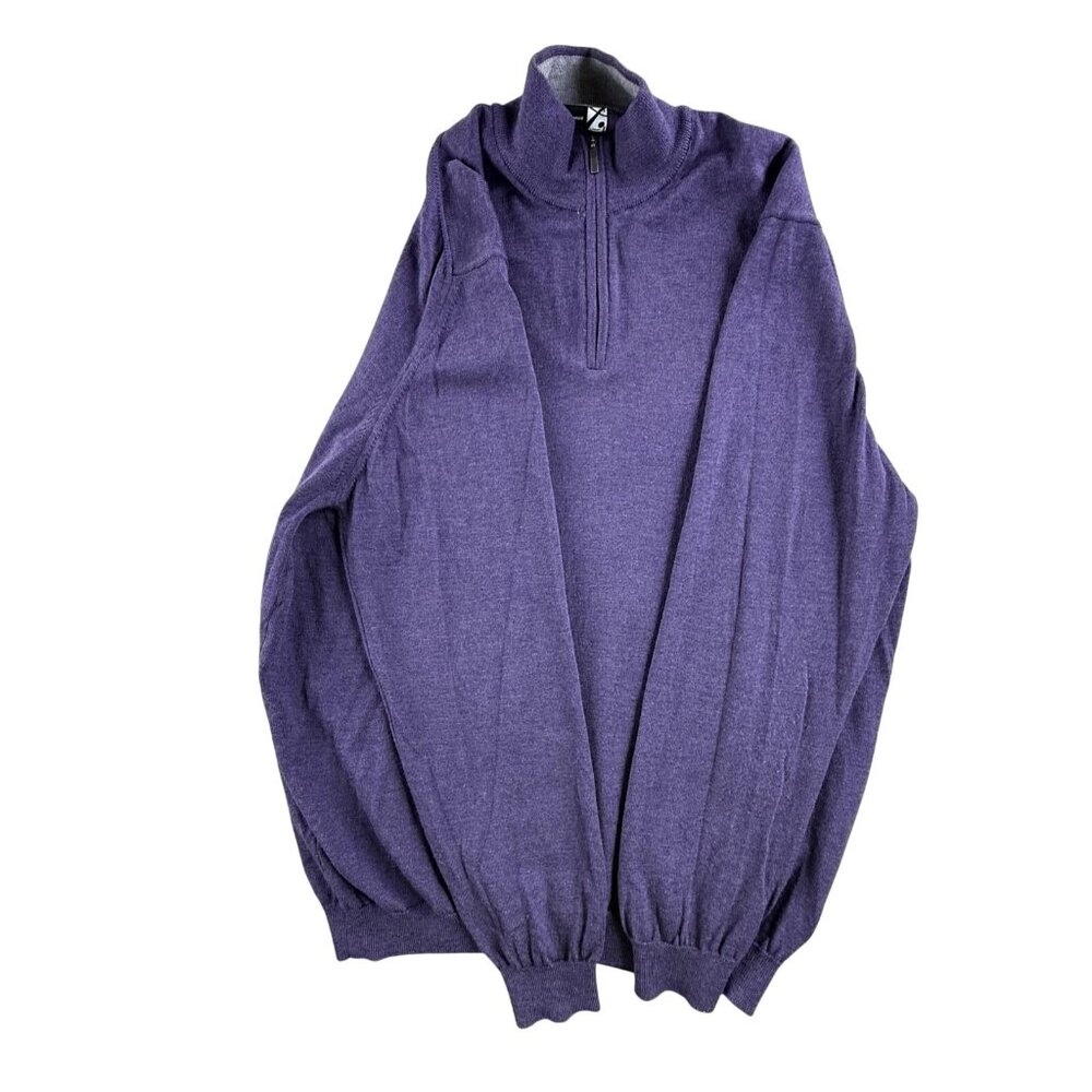Saks Fifth Avenue Sweater Mens 3XL Purple Merino Wool Knit 1/4 Zip Pullover - Picture 4 of 13